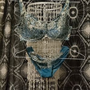Lunaire Turquoise Leppard Print Bra & Panty Set
